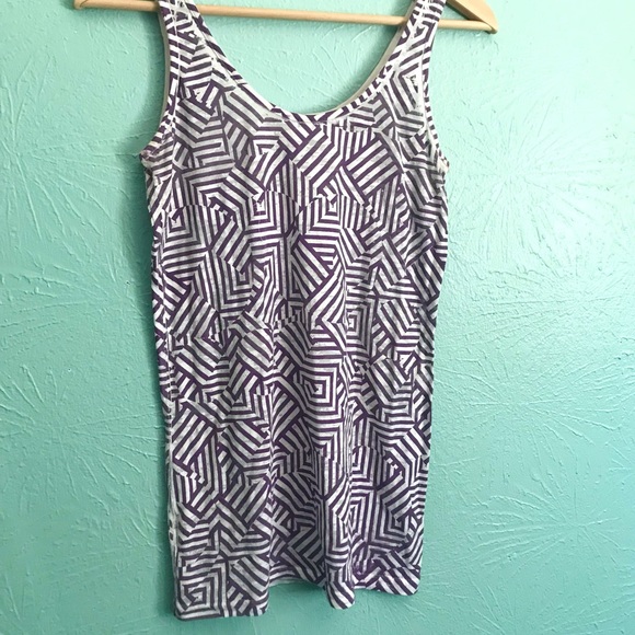 Abstract Geometric Patterned Tank, Plum Purple with Burnout White, Size L - Picture 4 of 4